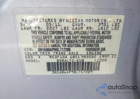 2011 Nissan Sentra 2.0Sr from USA, damaged, VIN 3N1AB6AP9BL717289